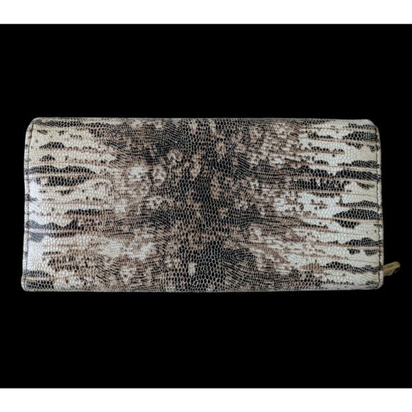 HOBO Rachel Continental Wallet Lizard Printed Leather Brown White Reptile Snake - Picture 2 of 9